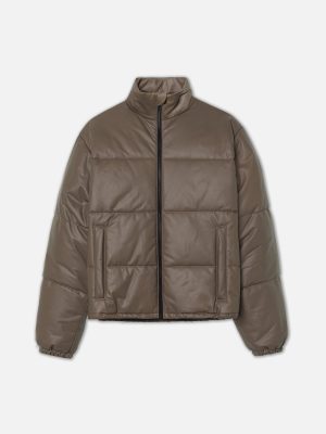 Leather Pico Puffer / Taupe