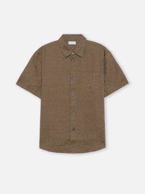 Linen SS Cloak Button Up / Brown