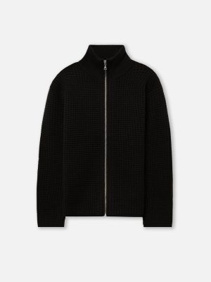 Wool Waffle Knit Full-Zip / Black